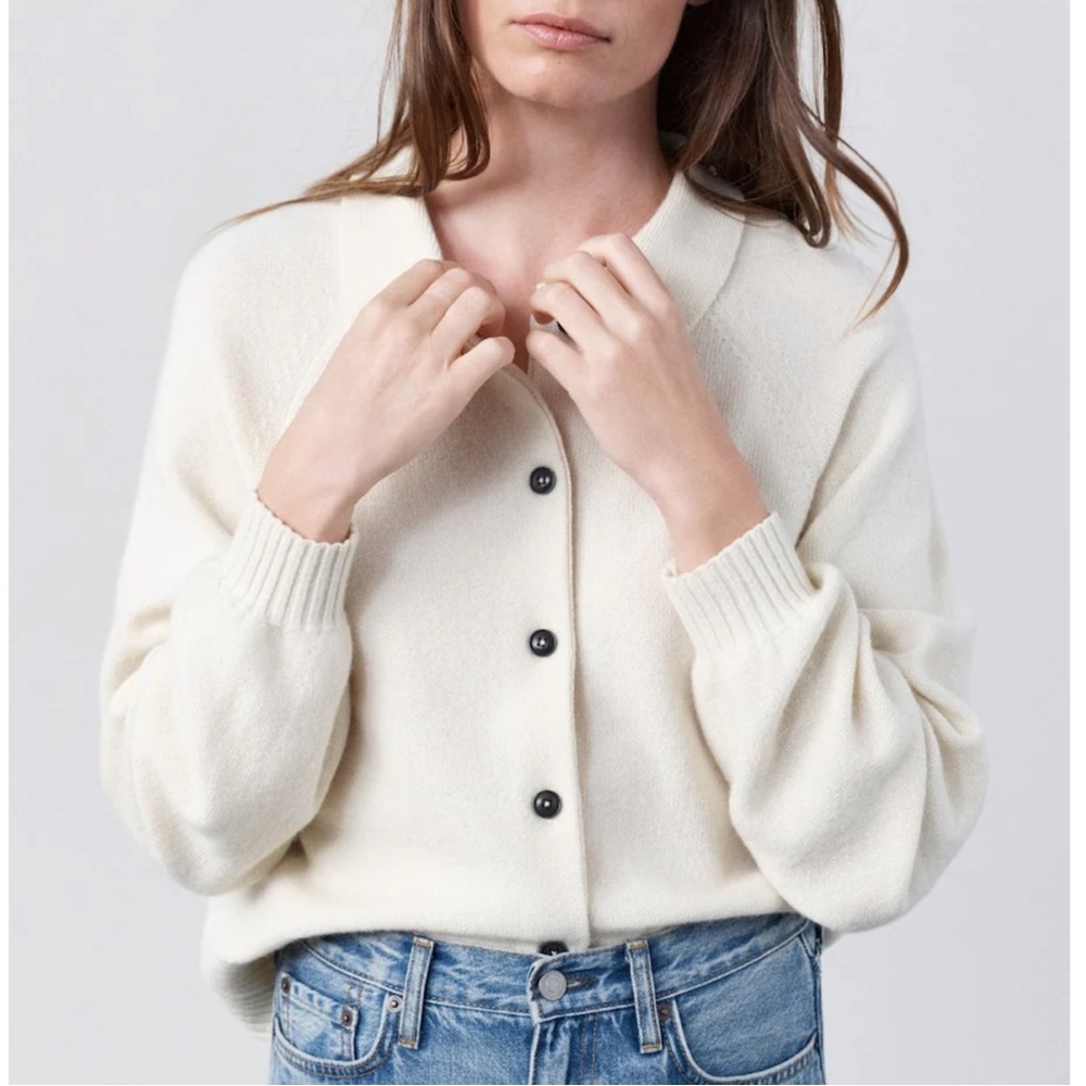 NavyGrey Brand Gentle Cardigan Undyed Ecru Ivory Sweater Size Small